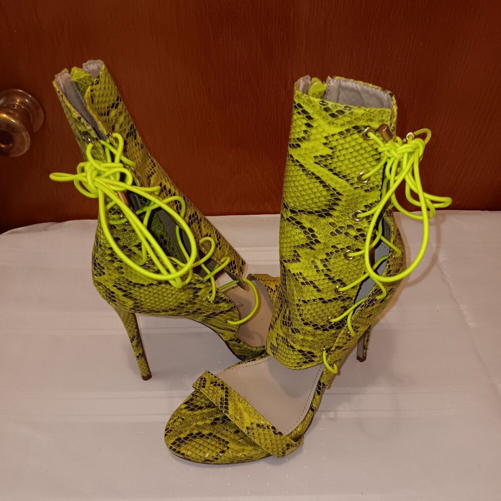 Snakeskin Lime Green Lace Up High heals